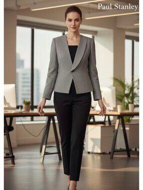 Paul Stanley Womens Wool Blazer Gray Houndstooth Pattern Single Button M/L